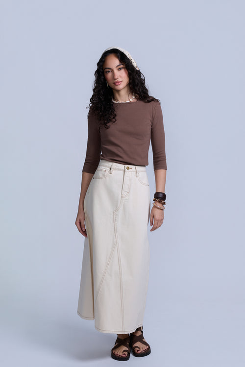 Tan Flared Denim Skirt - Tan