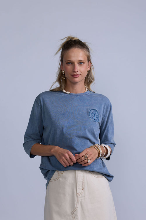 Anchor Crest Oversized Tee - Blue Denim Wash