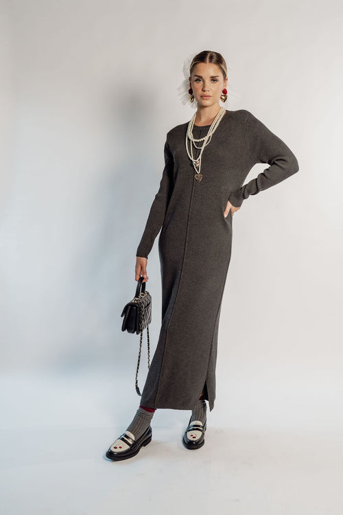 KNITTED MAXI DRESS - Gray