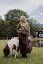 Belted pinstripe skirt