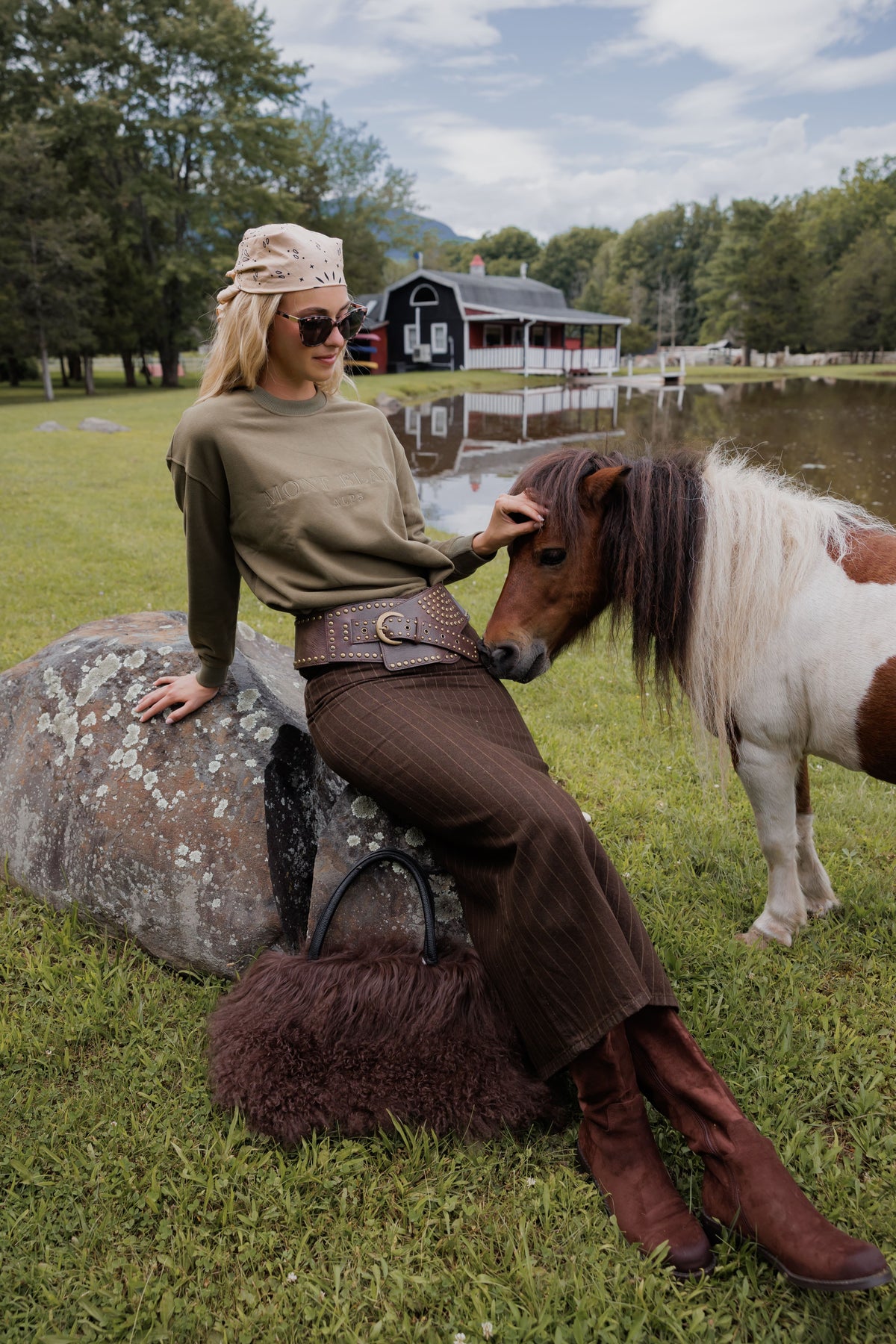 Belted pinstripe skirt