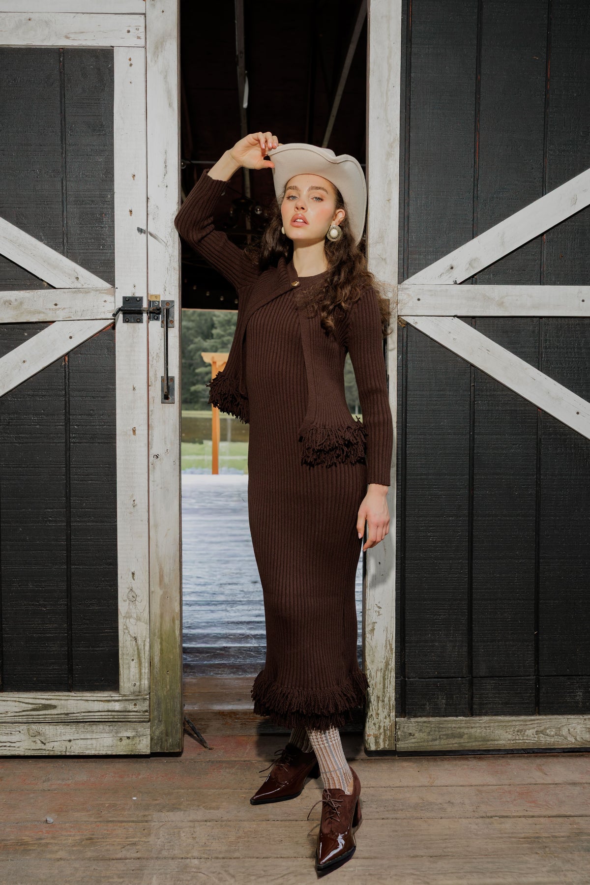 Fringe dress + cardigan