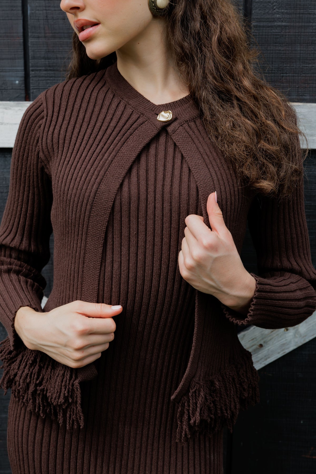Fringe dress + cardigan