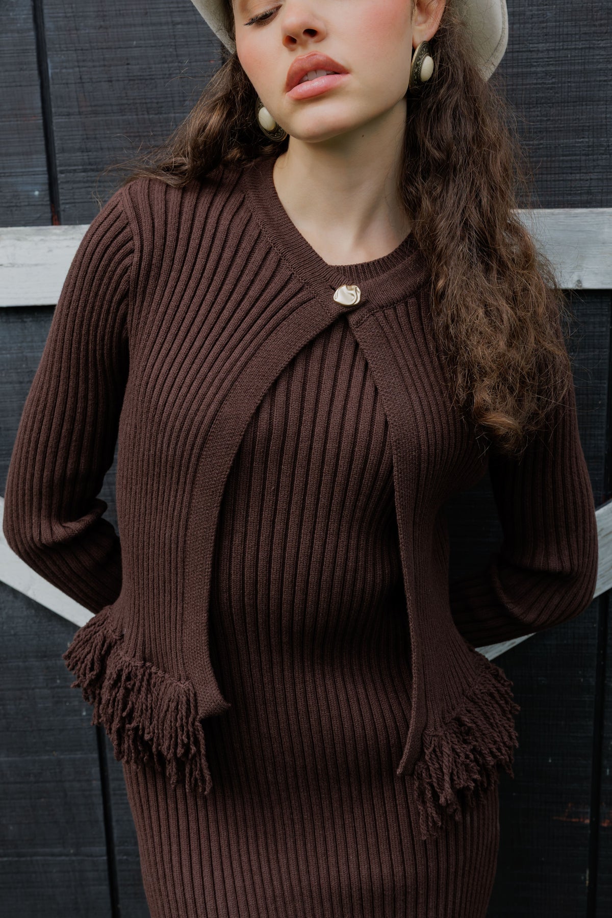 Fringe dress + cardigan