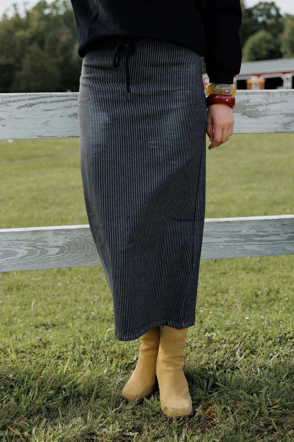 Belted pinstripe skirt