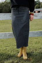 Belted pinstripe skirt