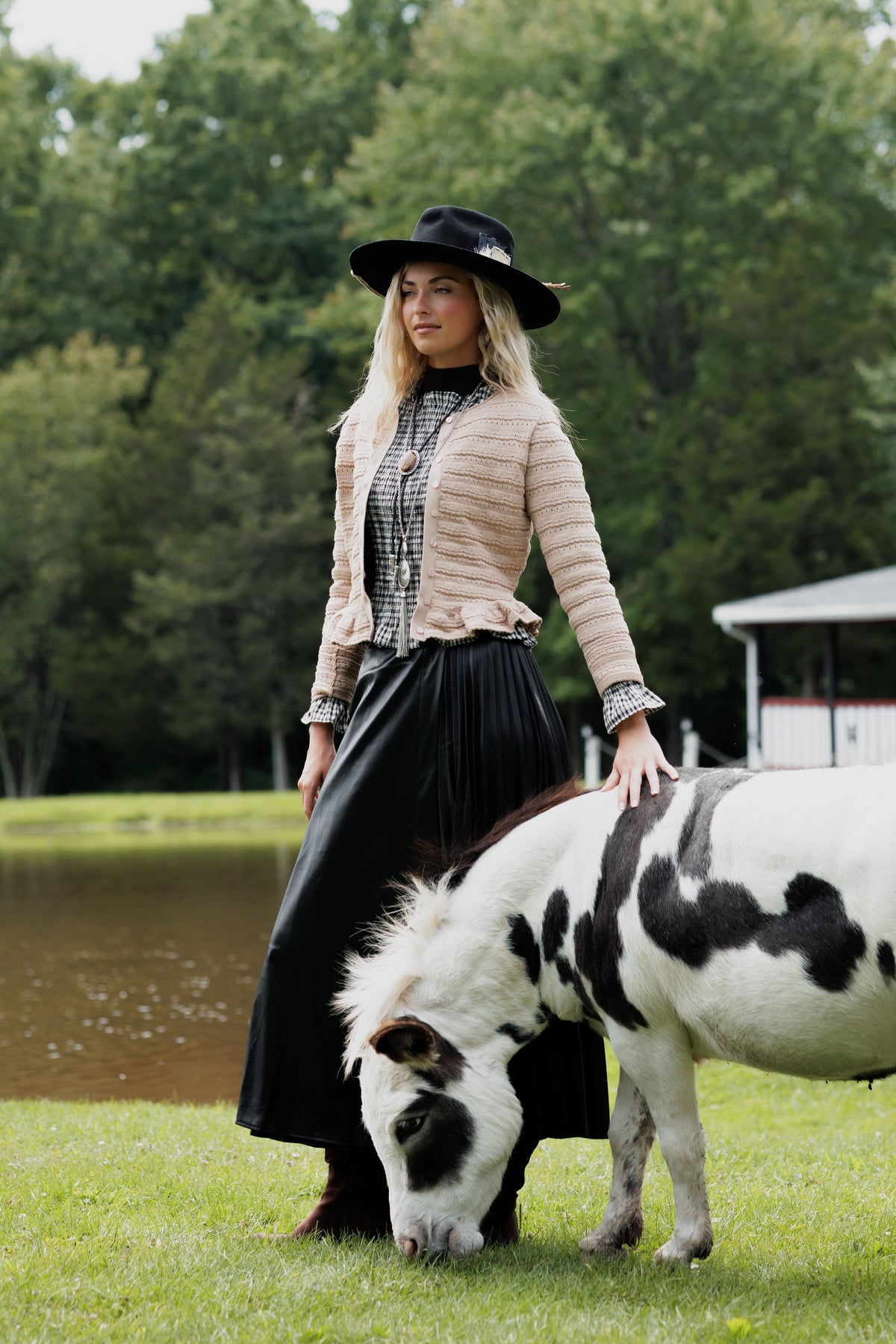 Leather pleated skirt