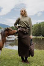 Belted pinstripe skirt