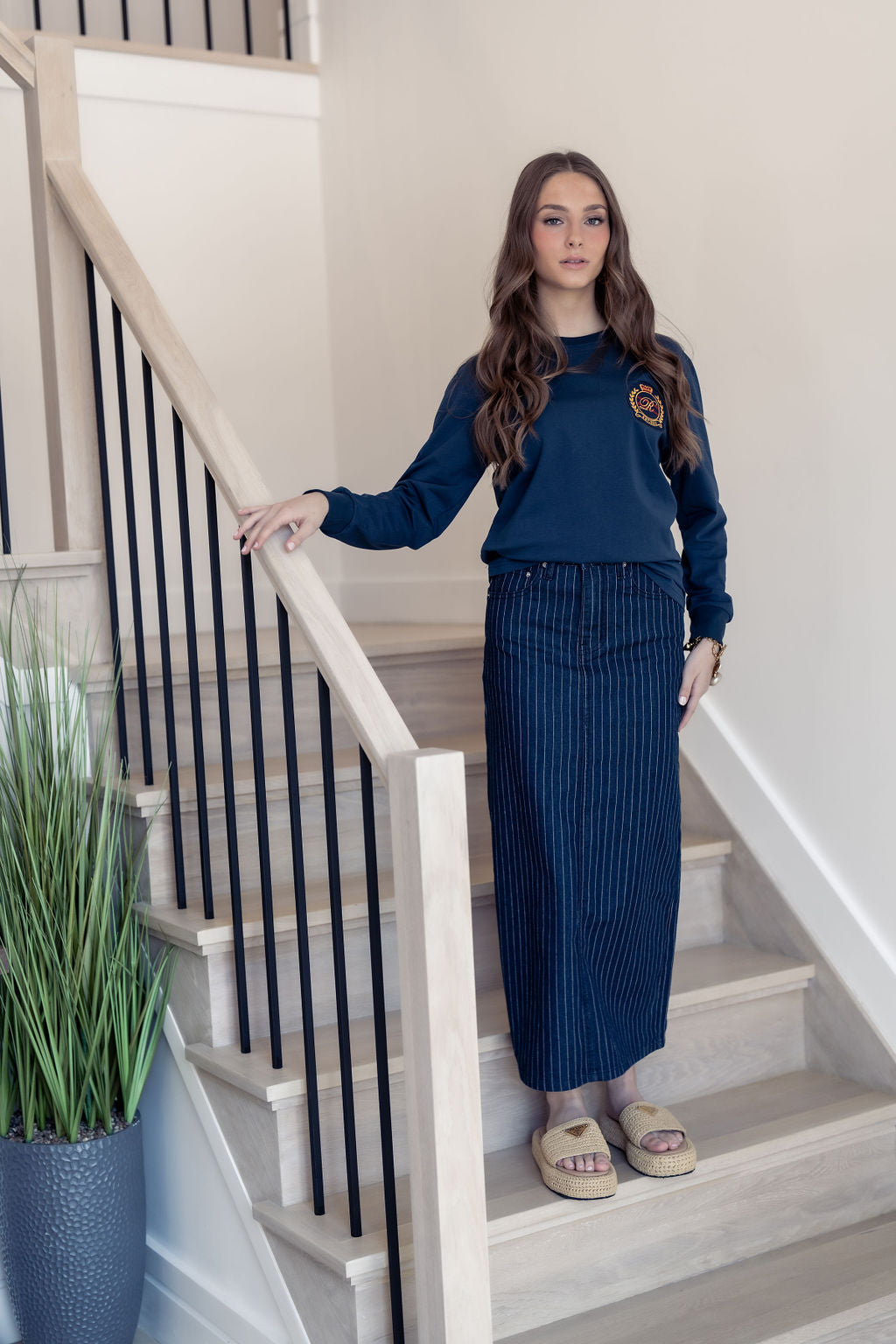 PINSTRIPE DENIM SKIRT