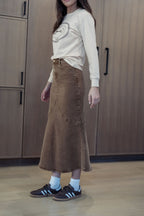 ALINE BROWN DENIM SKIRT WITH LEATHER PATCH