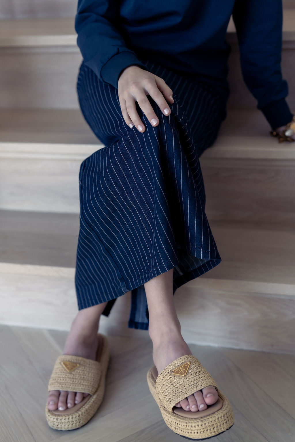 PINSTRIPE DENIM SKIRT