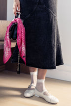ALINE BLACK DENIM SKIRT WITH LEATHER PATCH