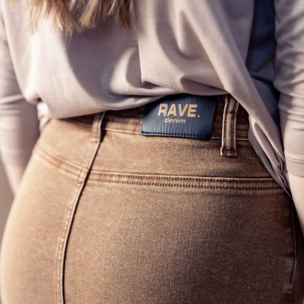 ALINE BROWN DENIM SKIRT WITH LEATHER PATCH