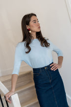 DARK WASH LEATHER PATCH SKIRT