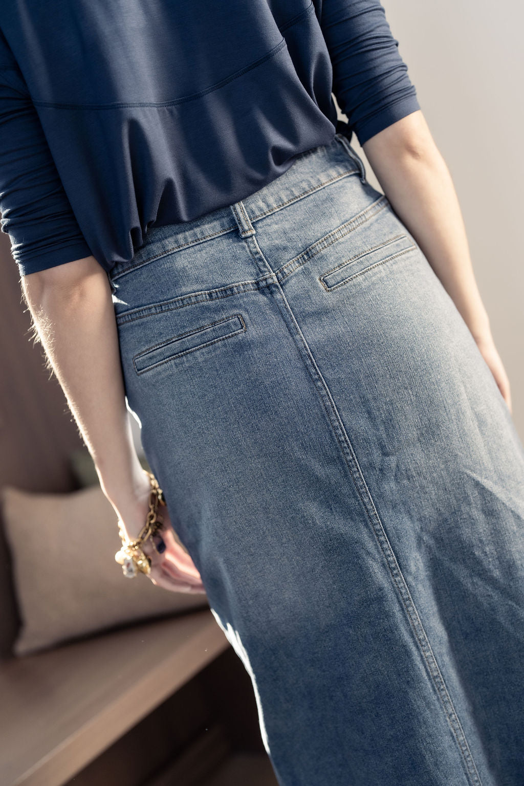 BUTTON DOWN DENIM SKIRT