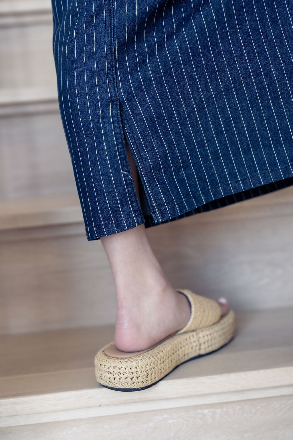 PINSTRIPE DENIM SKIRT