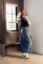 BUTTON DOWN DENIM SKIRT