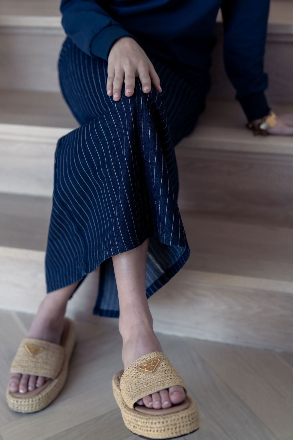 PINSTRIPE DENIM SKIRT