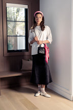 ALINE BLACK DENIM SKIRT WITH LEATHER PATCH