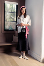 ALINE BLACK DENIM SKIRT WITH LEATHER PATCH