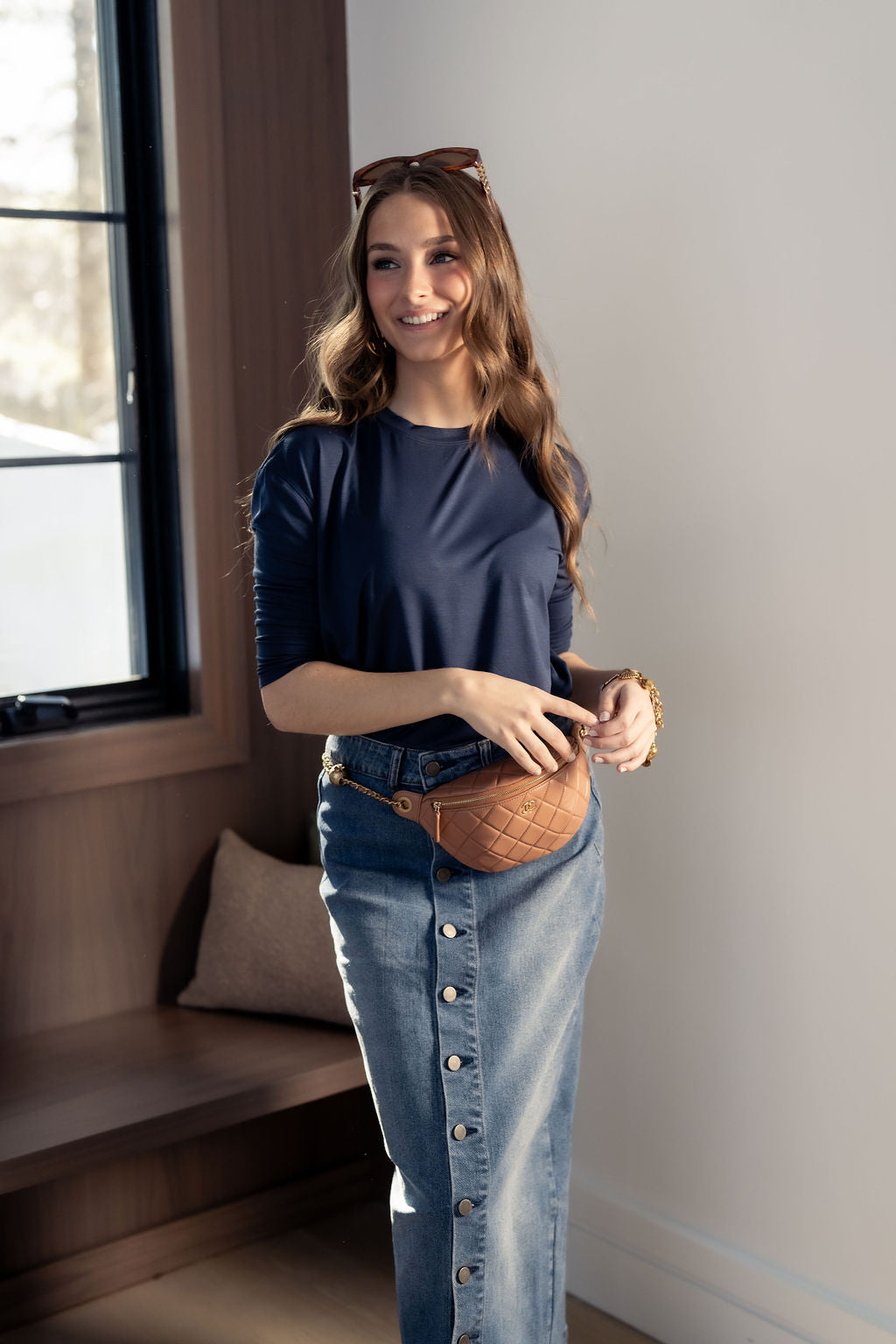 BUTTON DOWN DENIM SKIRT