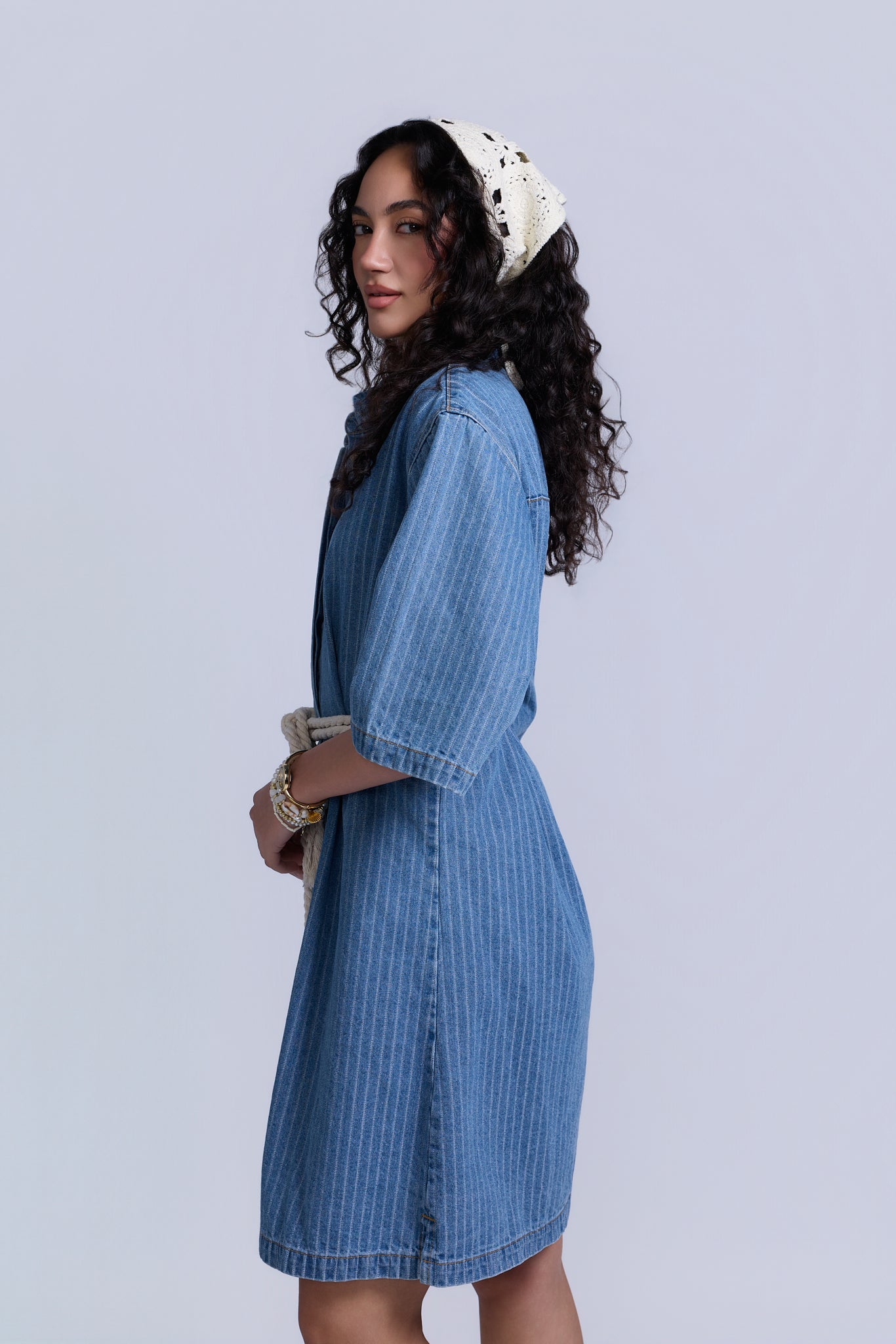 pinstripe denim dress Edikted Belted Pinstripe Denim Mini Dress