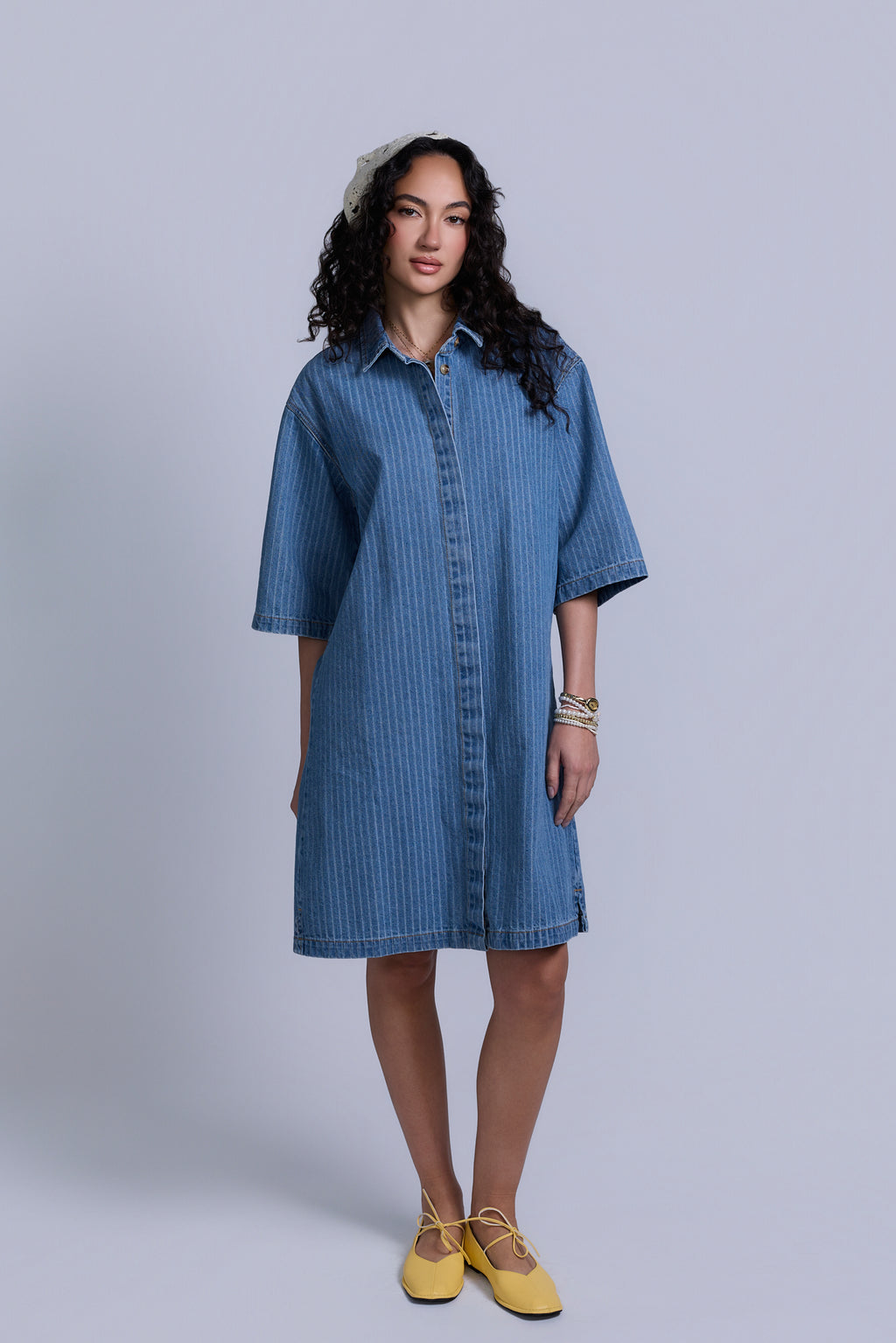 Denim Pinstripe Dress XXL / Regular / Denim