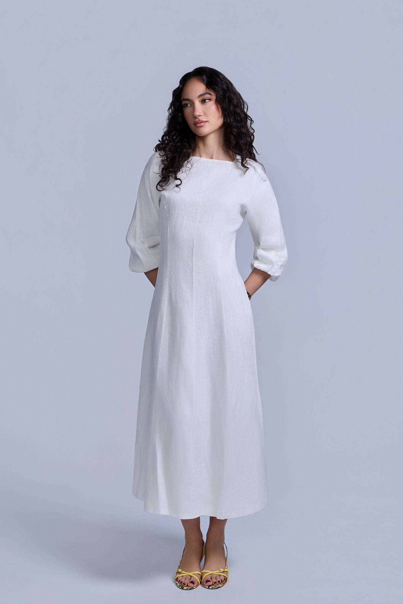 white cotton linen dresses White Cotton Linen Goddess Kaftan Dress, Deep V Neck Kaftan Dress - Beach Coverup- Bohemian Long Kaftan