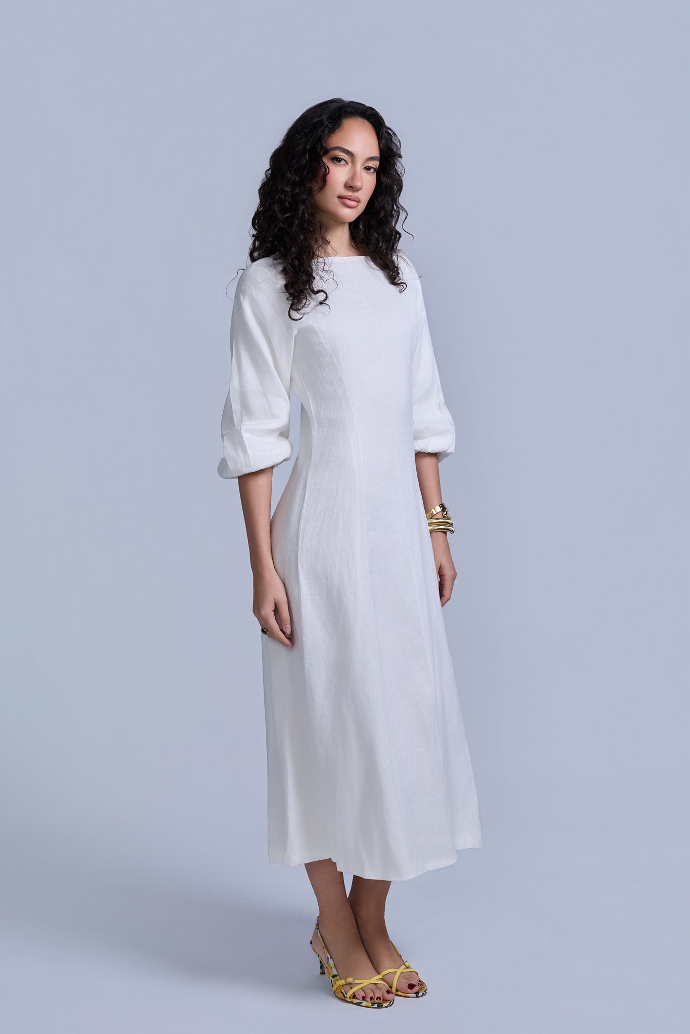 white linen dress with sleeves Linen Dress White / XL