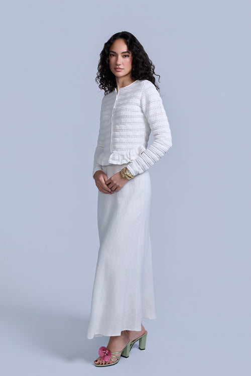 Linen Midi Skirt - White
