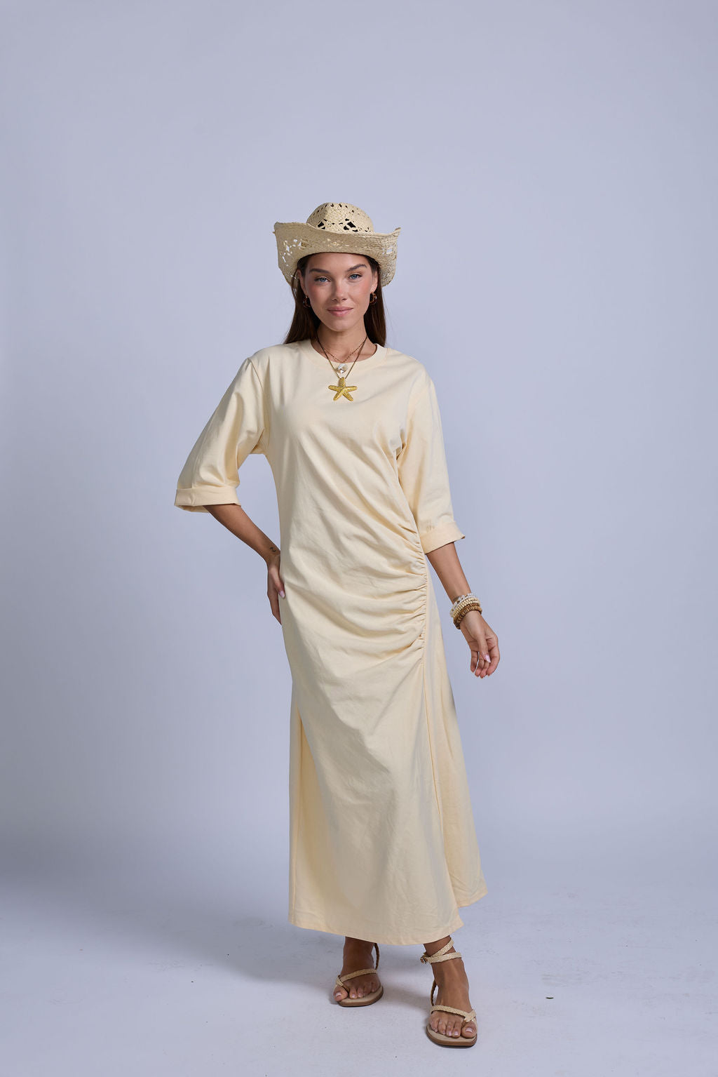 Ruched Cotton T-Shirt Dress