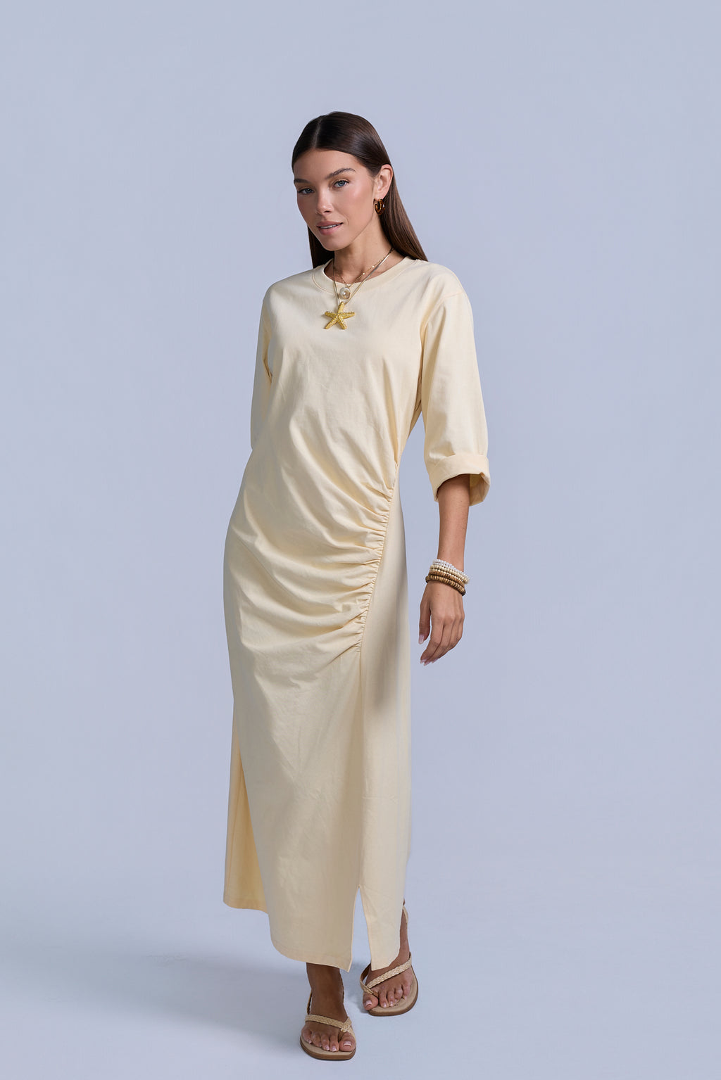 Ruched Cotton T-Shirt Dress