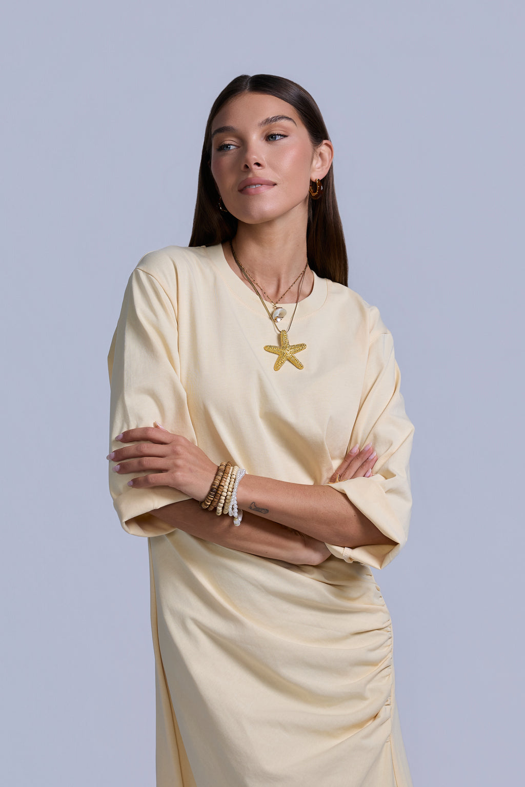 Ruched Cotton T-Shirt Dress