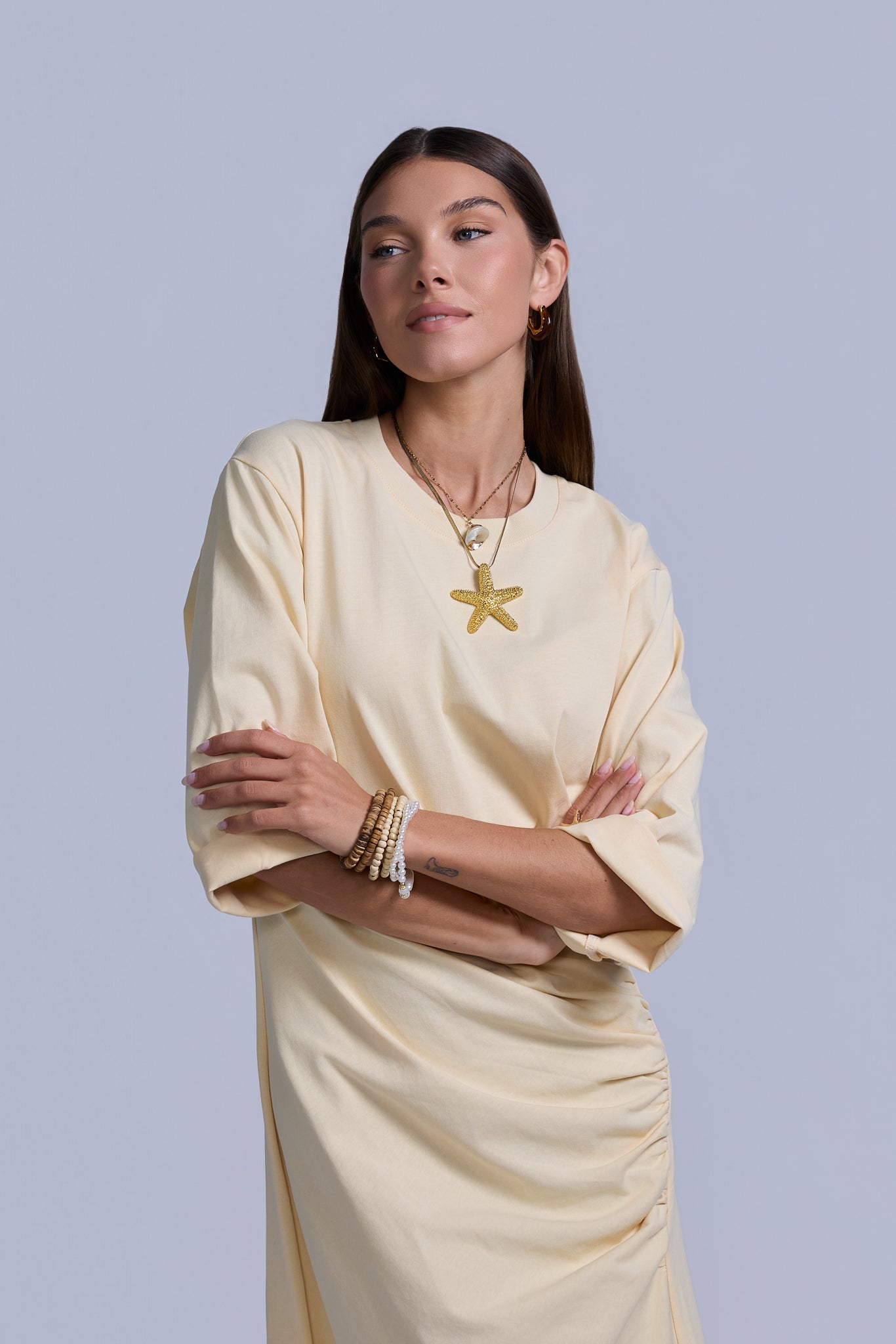 Ruched Cotton T-Shirt Dress