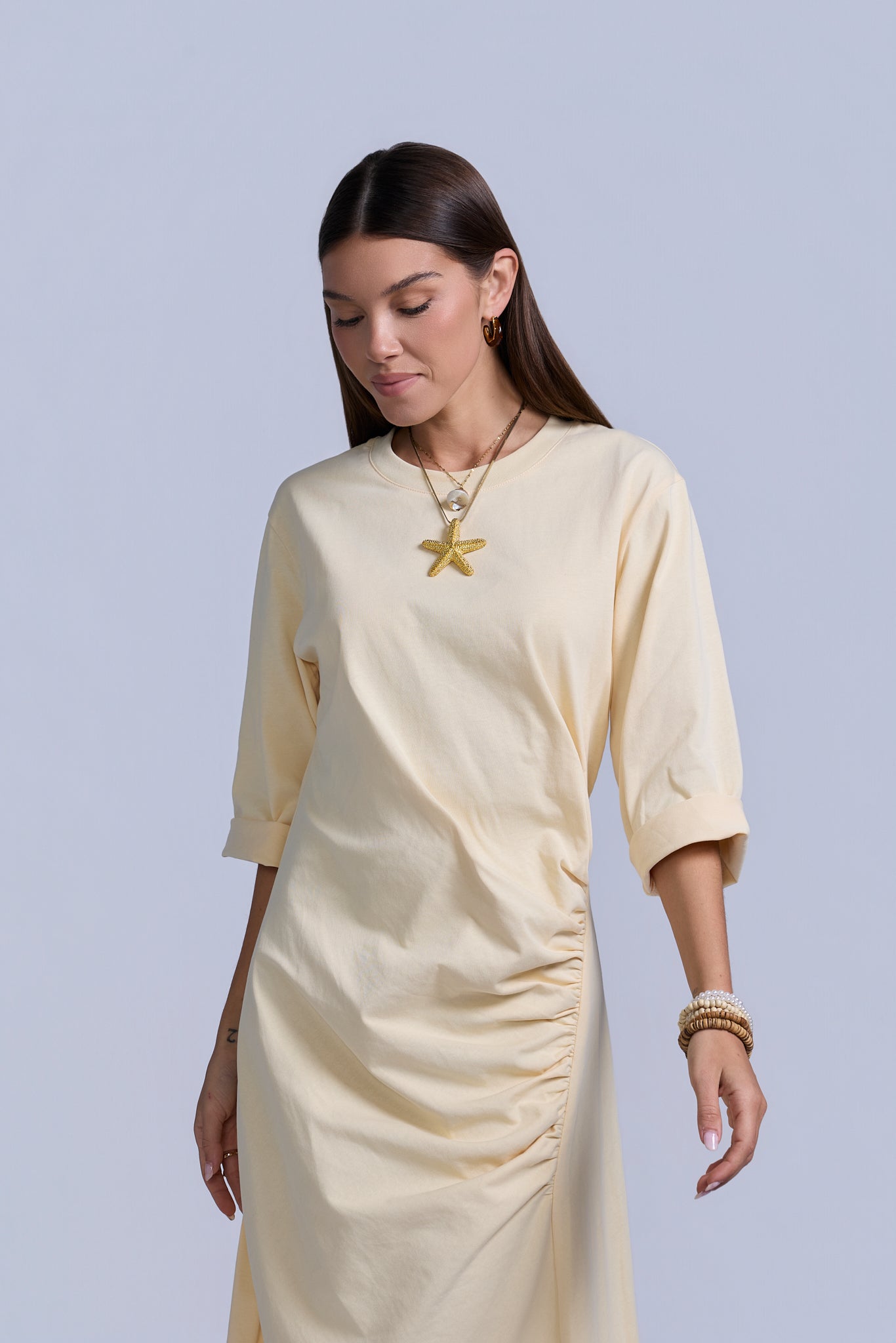 Ruched Cotton T-Shirt Dress