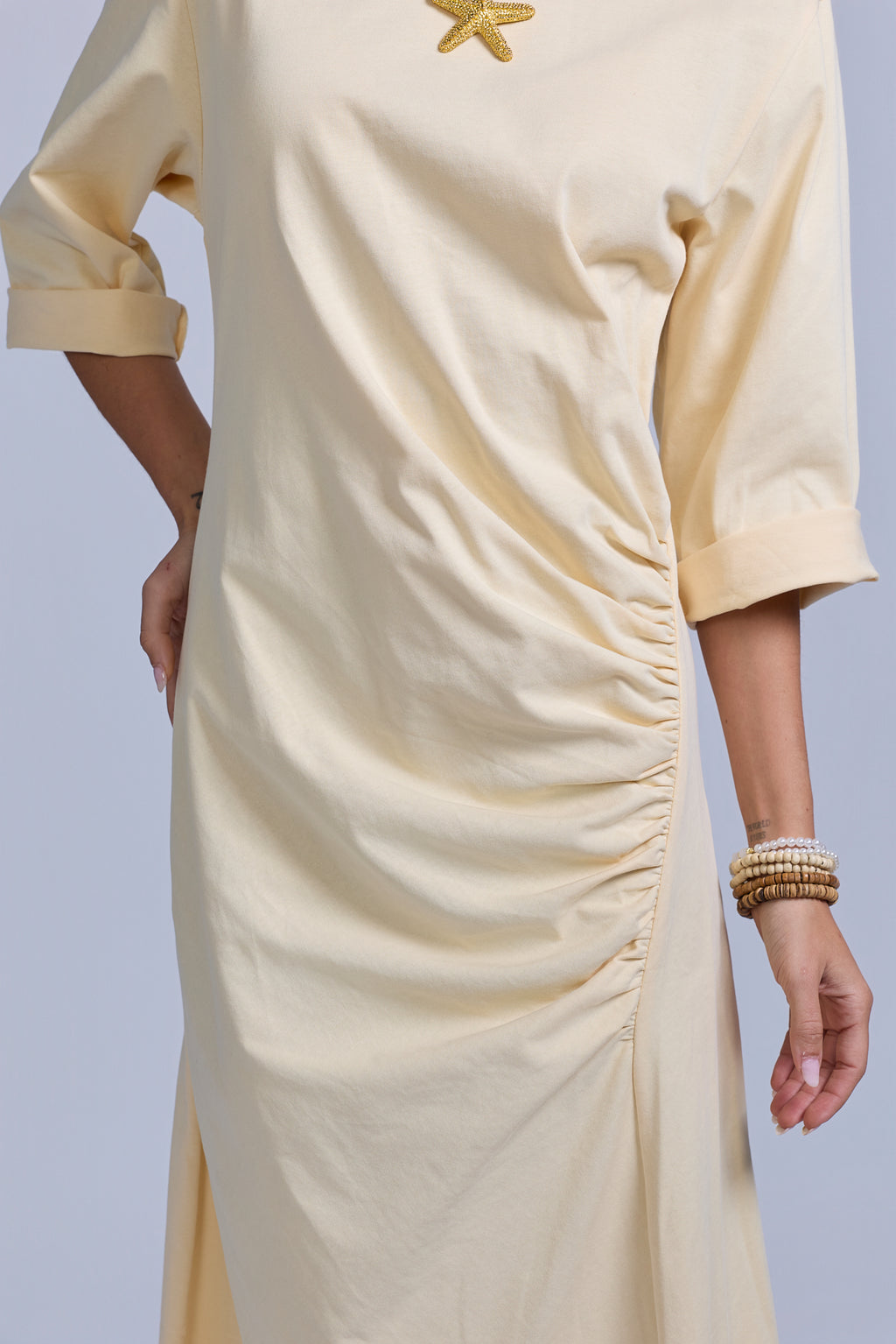 Ruched Cotton T-Shirt Dress
