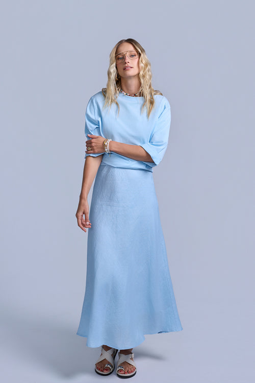 Linen Midi Skirt - Light Blue