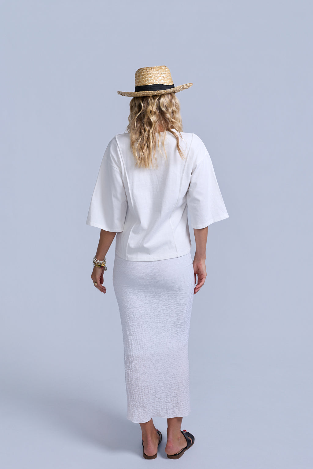 Crinkle Cotton Midi Skirt-Lined