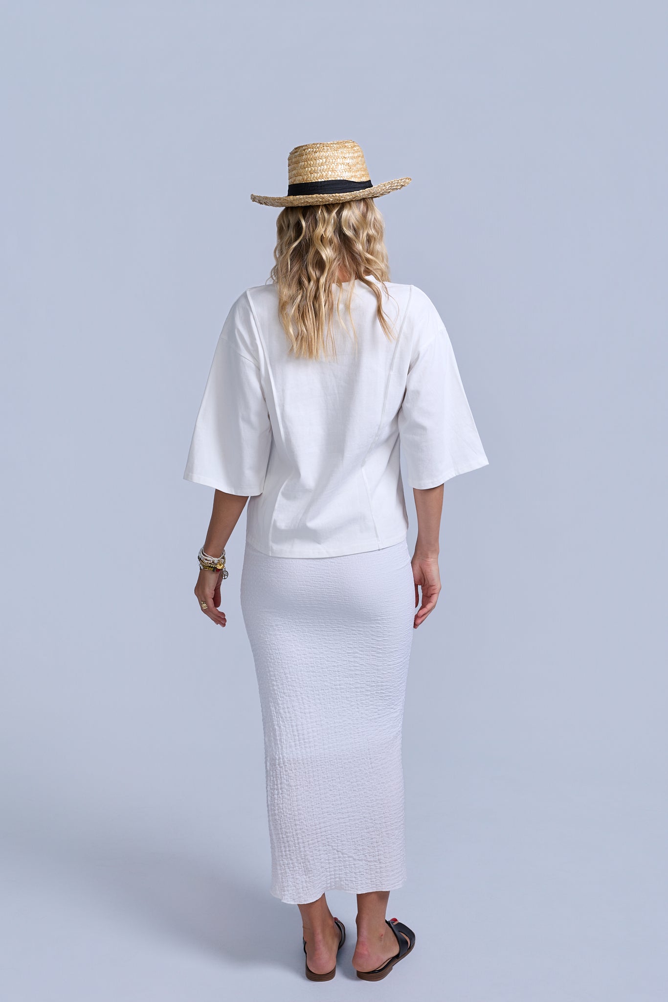 Crinkle Cotton Midi Skirt-Lined