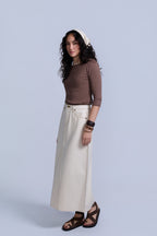 Tan Flared Denim Skirt