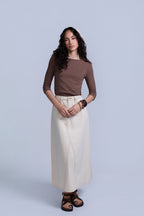 Tan Flared Denim Skirt