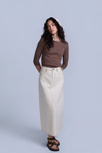 Tan Flared Denim Skirt