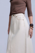 Tan Flared Denim Skirt
