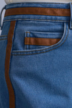Denim Skirt with Leather Detail