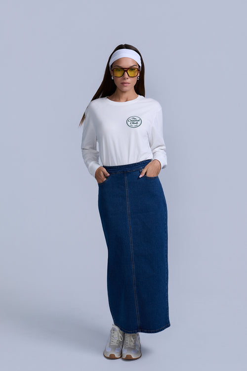 Horsebit Denim Skirt - Dark Wash