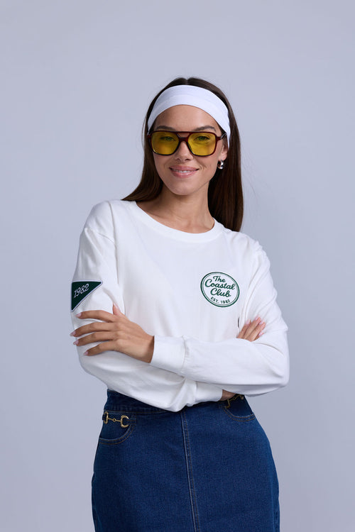 Varsity Patch Long Sleeve - White