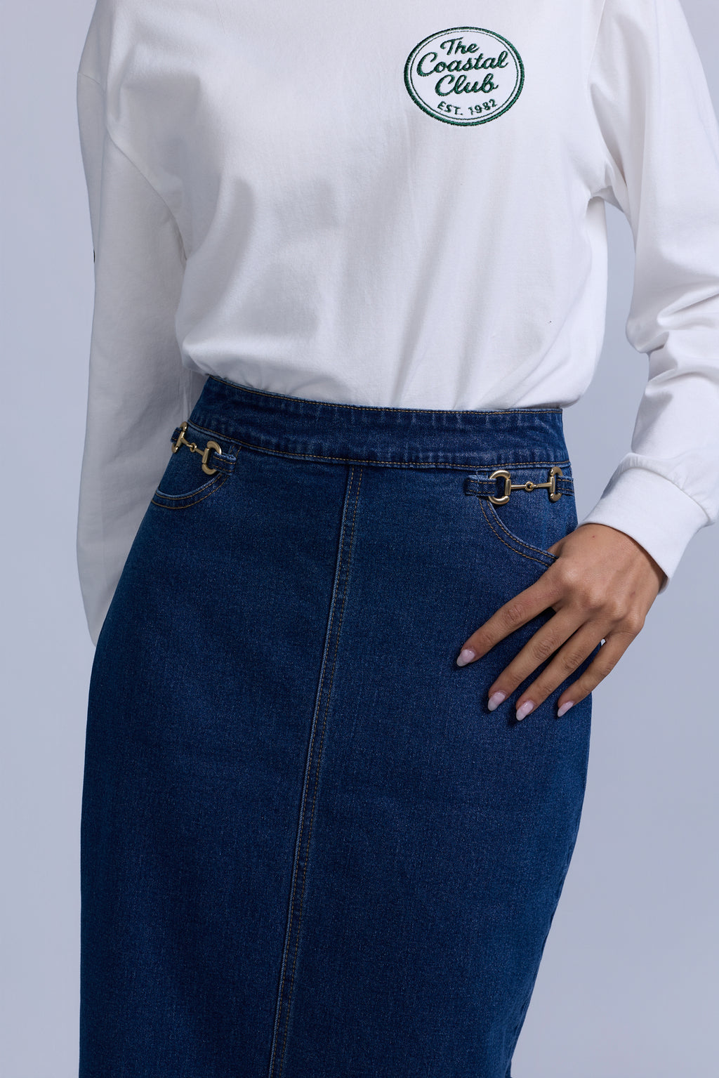 Horsebit Denim Skirt