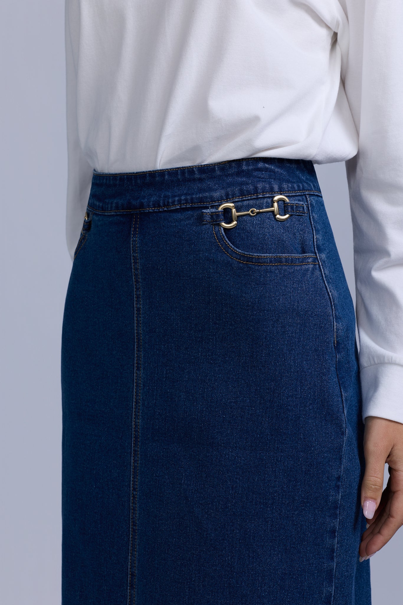 Horsebit Denim Skirt