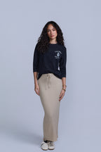 Crinkle Cotton Midi Skirt-Lined