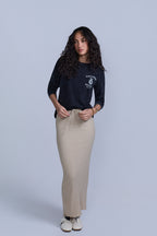 Crinkle Cotton Midi Skirt-Lined